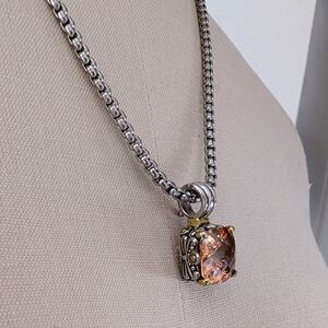 PDI Square Citrine Silver Tone 16 Inch Necklace